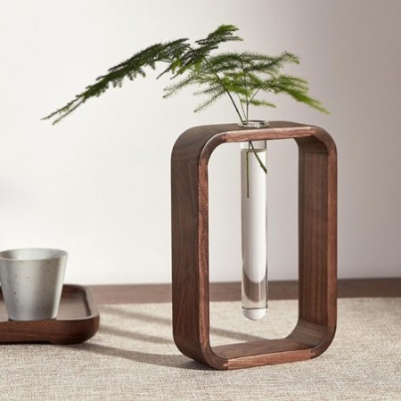 Solid Wood Hydroponic Vase - Rustic Flower Arrangement Holder For Home & Tea Room Decor