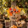 Halloween Wooden Pumpkin Door Sign with Artificial Flowers - Autumn Front Door Hanging Decoration