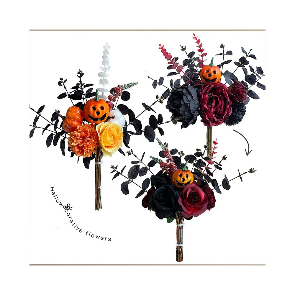 Halloween Artificial Pumpkin Flower Bouquet - Colorful Floral Bundle for Home & Party Decoration