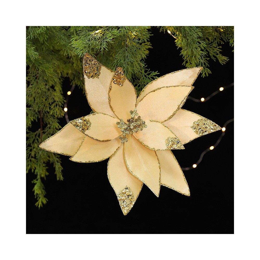 Artificial Velvet Christmas Flower - Elegant Mesh Fabric Holiday Floral Decoration