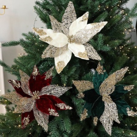 Shiny Sequin Artificial Christmas Flower - Diy Wreath & Tree Decoration