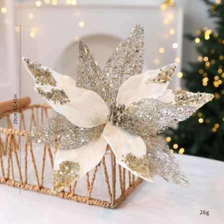 Shiny Sequin Artificial Christmas Flower - Diy Wreath & Tree Decoration