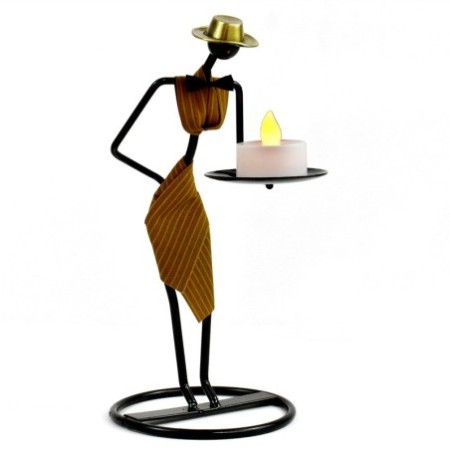 Vintage Metal Woman Figure Tealight Candle Holder - Elegant Iron Tabletop Candlestick