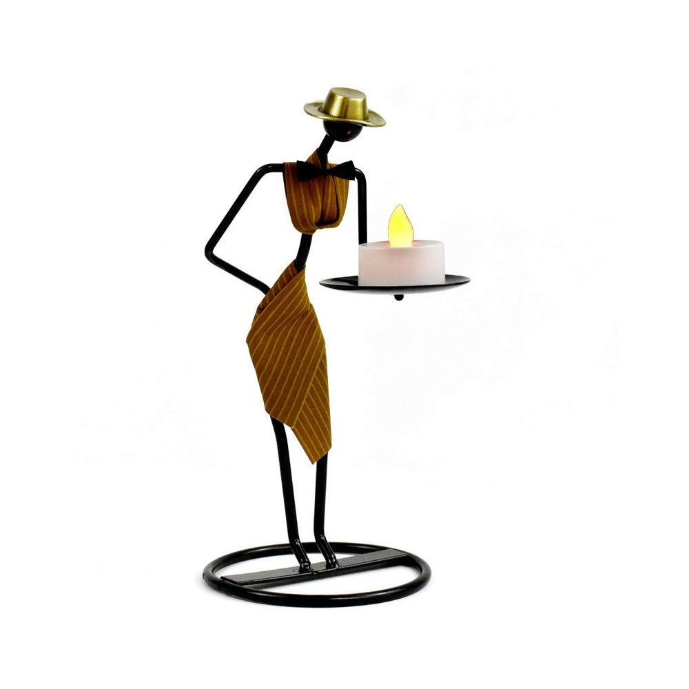 Vintage Metal Woman Figure Tealight Candle Holder - Elegant Iron Tabletop Candlestick
