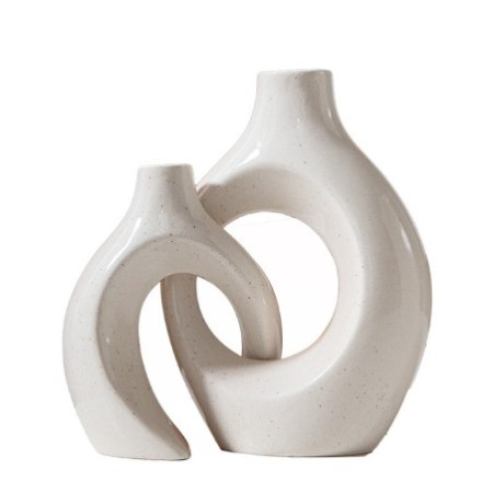 Nordic Style Ceramic Couple Figurine Candle Holder - Decorative Irregular Circle Vase