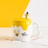 Cartoon Bee Ceramic Coffee Mug with Lid – Cute Office Drinkware
