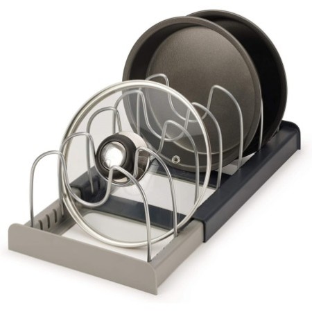 Adjustable Kitchen Storage Rack – Telescopic Pot Lid & Utensil Organizer with Drainage Tray