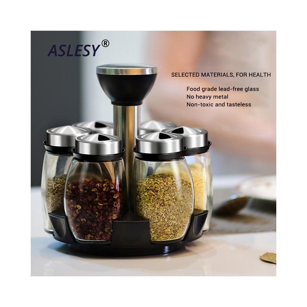 Rotating Spice Rack Organizer - Condiment, Salt & Pepper Shaker Jar Set