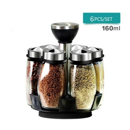 Rotating Spice Rack Organizer - Condiment, Salt & Pepper Shaker Jar Set