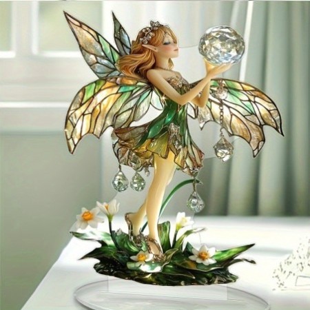 White Crystal Fairy Acrylic Ornament – Elegant Desktop Decor & Birthday Gift