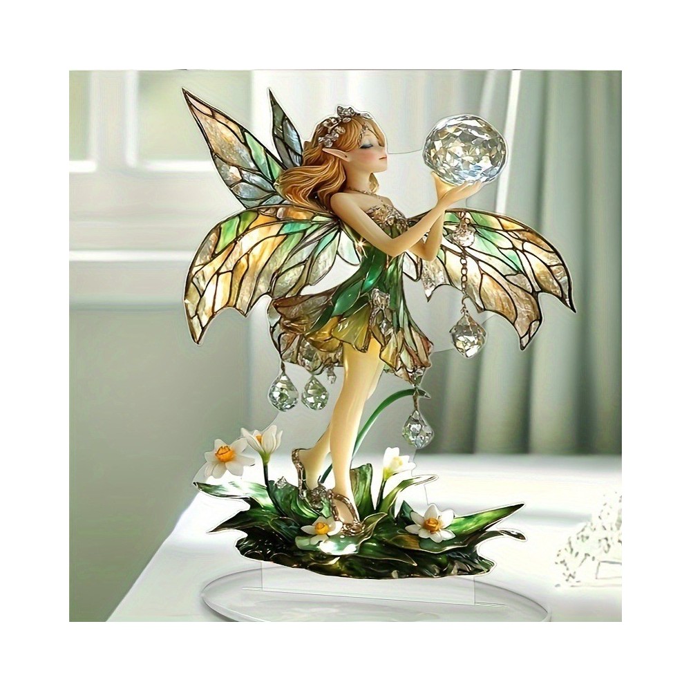 White Crystal Fairy Acrylic Ornament – Elegant Desktop Decor & Birthday Gift